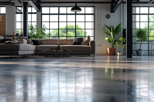 Ambiance contemporaine avec du béton ciré, parfait pour une décoration moderne alliant sobriété et style unique.