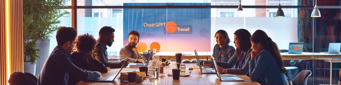 Professionnels utilisant ChatGPT sur leurs ordinateurs dans différents secteurs d'activité