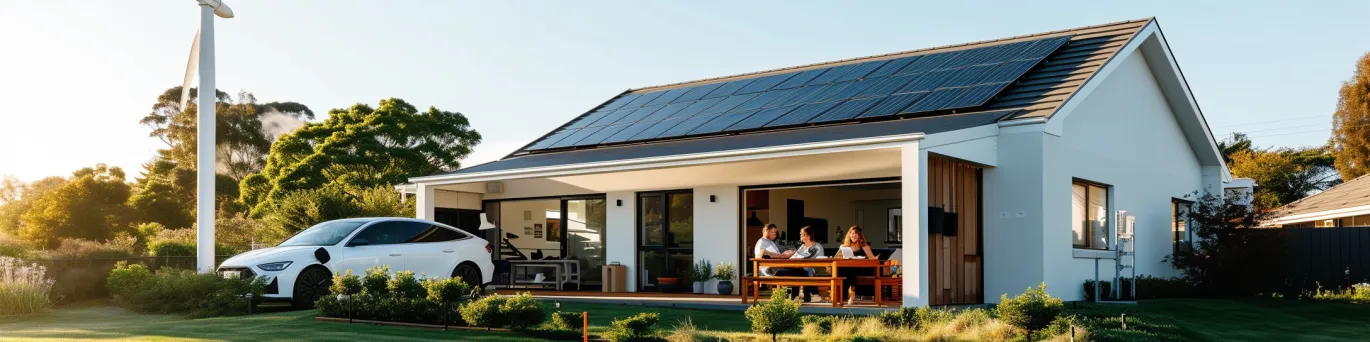 Panneaux solaires et éoliennes domestiques installés sur une maison moderne avec compteur d'économies