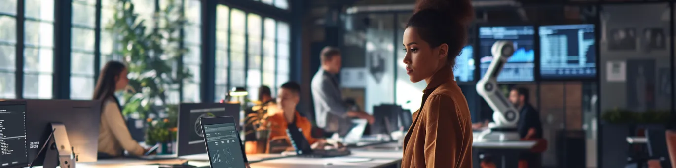 Robots collaboratifs et humains travaillant ensemble dans un environnement professionnel moderne