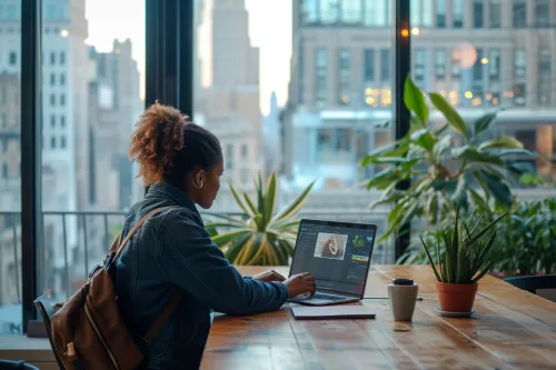 Employé organisant son emploi du temps entre bureau et domicile sur un calendrier numérique