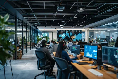 Robot collaboratif et employé travaillant ensemble sur des tâches complexes en entreprise moderne