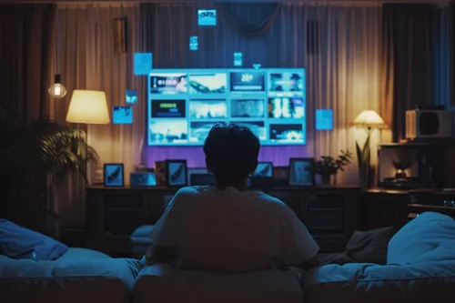 Écran de smartphone affichant des suggestions personnalisées de films, musiques et restaurants