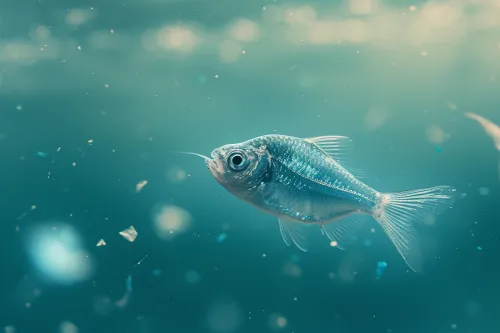 Particules de plastique microscopiques dispersées dans l'eau et l'environnement marin