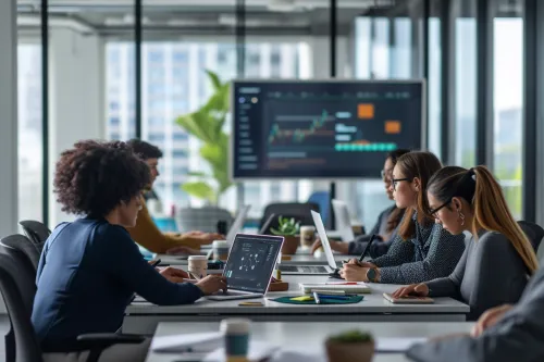 Équipe RH utilisant un chatbot intelligent pour automatiser le recrutement et la gestion du personnel