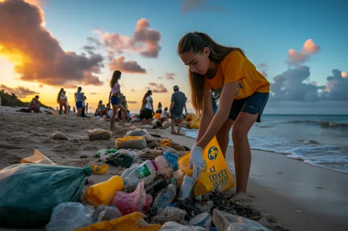 Personnes plantant des arbres et installant des panneaux solaires dans un quartier urbain moderne