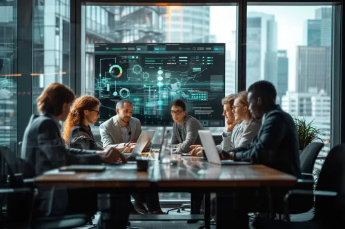 Expert analysant des données de sécurité informatique sur écrans multiples en temps réel